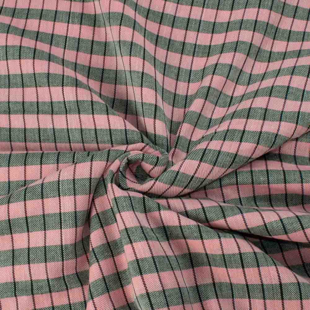 Check Twill Pink Green Pure Cotton 100 GSM Handwoven Fabric