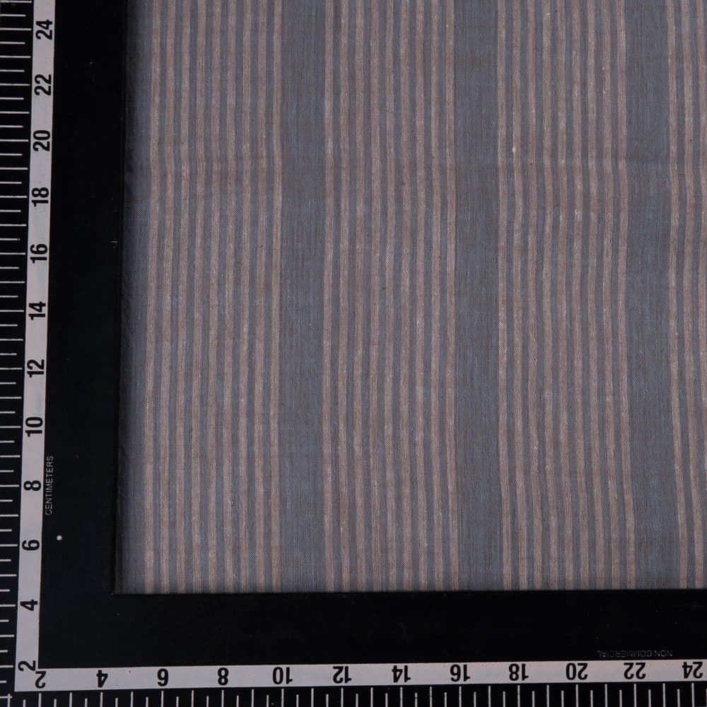 STRIPE GREY BROWN PURE COTTON 62 GSM HANDWOVEN FABRIC