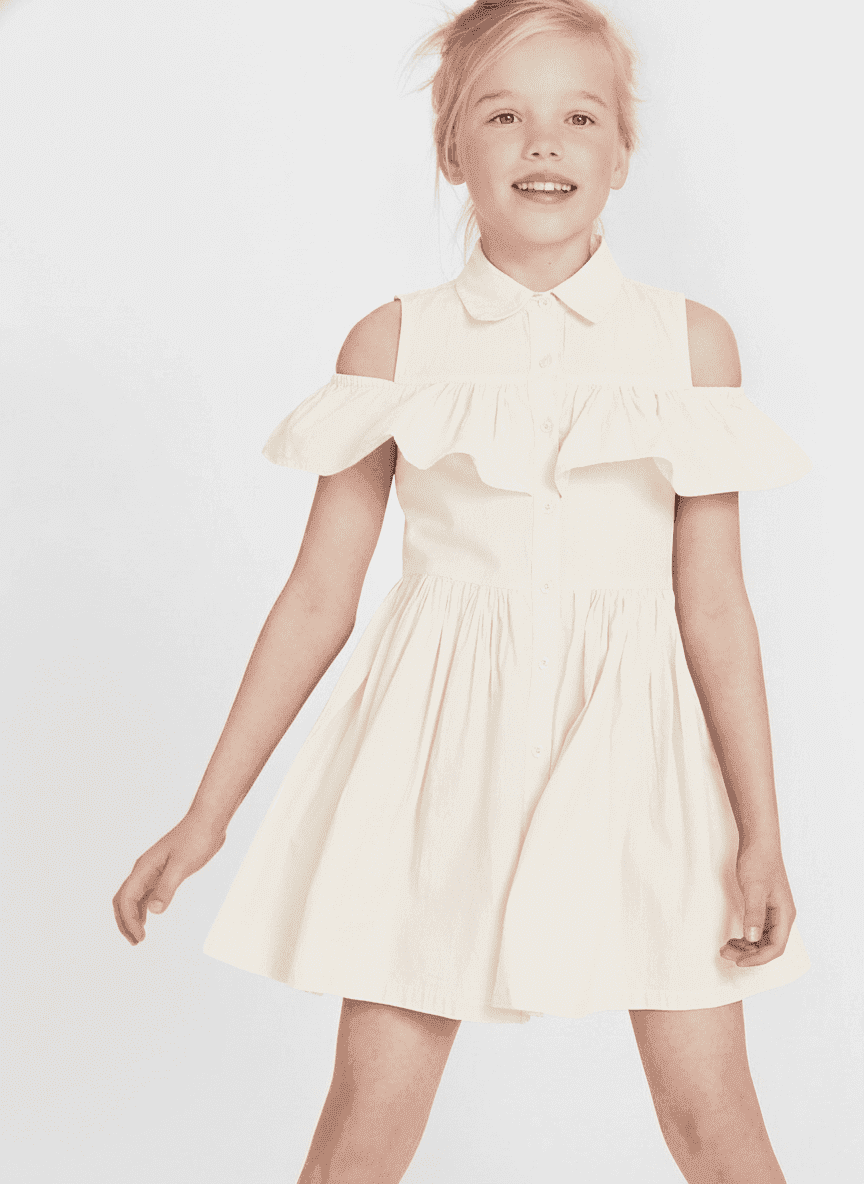 Buttoned & Gathered Cold Shoulder Dress