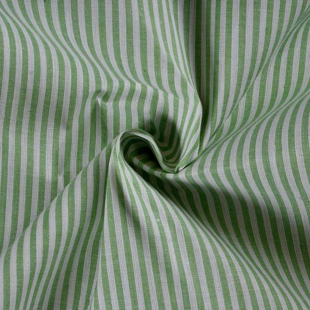 Stripe Green & White Pure Cotton 87 GSM Handwoven Fabric