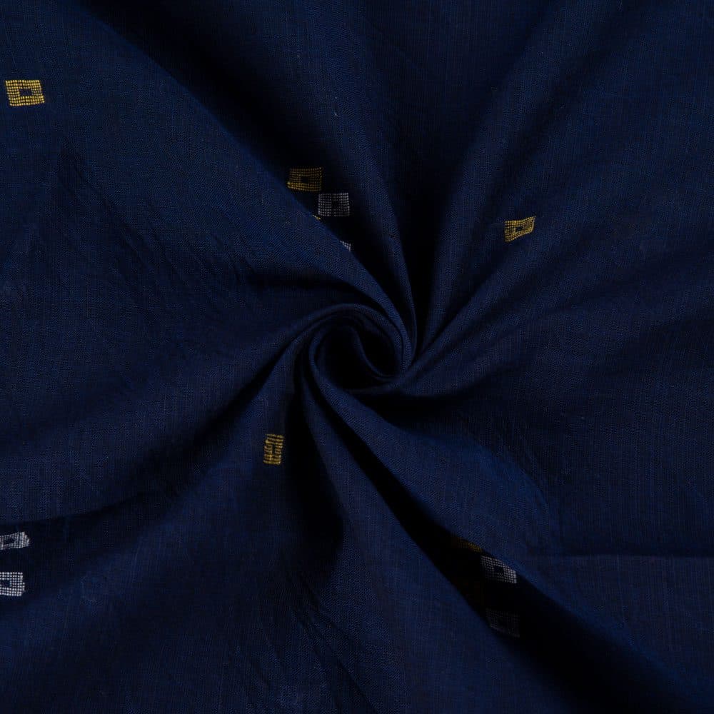 Geometric Navy Jamdani Pure Cotton 56 GSM Handwoven Fabric