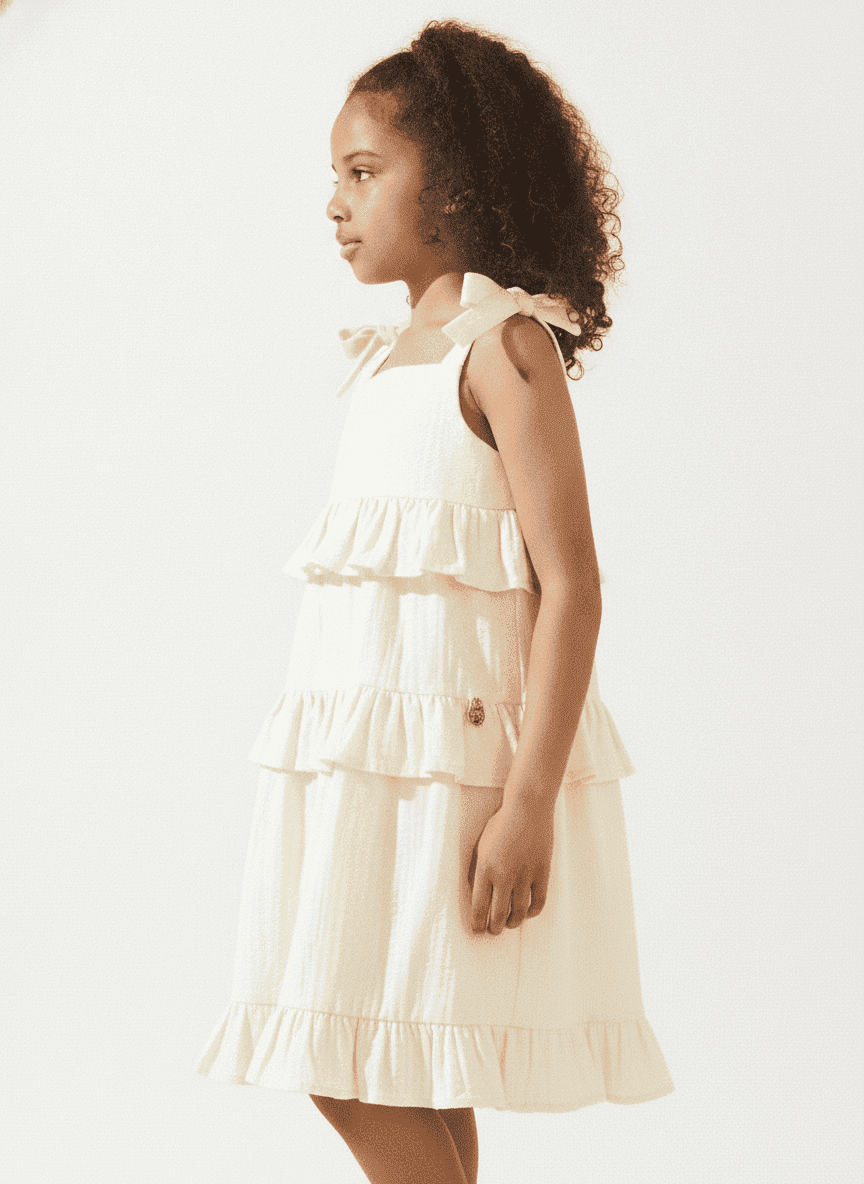 Shoulder Tied Rfed Kid's Dress
