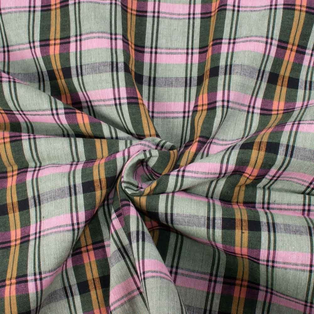 Check Multicolor Pure Cotton 100 GSM Handwoven Fabric 618