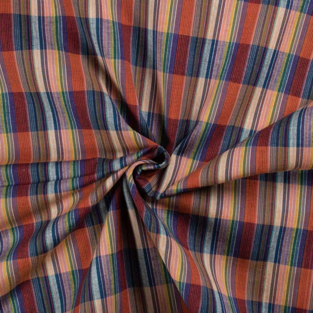Multicolor Check Pure Cotton 80 GSM Handwoven Fabric