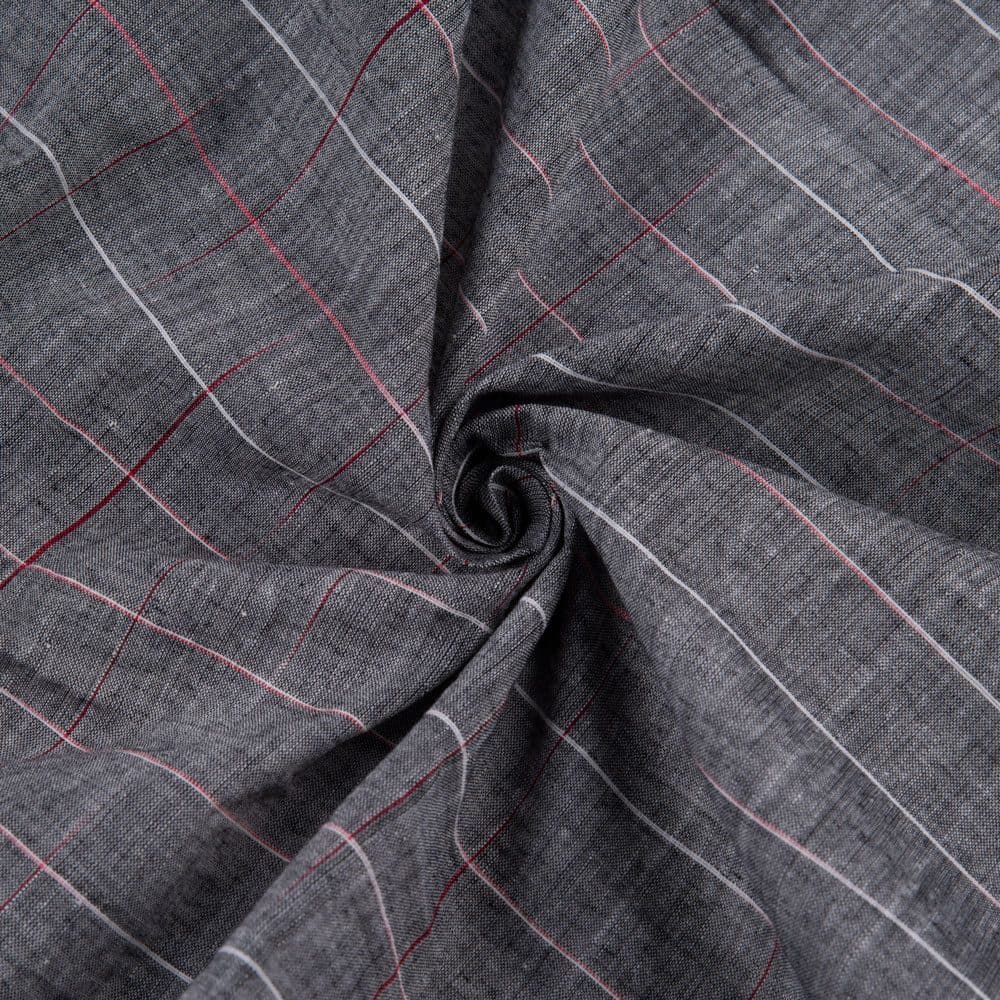 Check Grey Yarn Tie Dye 66 GSM Pure Cotton Fabric