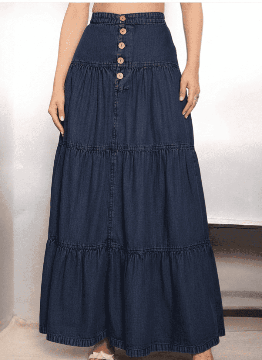 Buttoned & Tiered Maxi Skirt