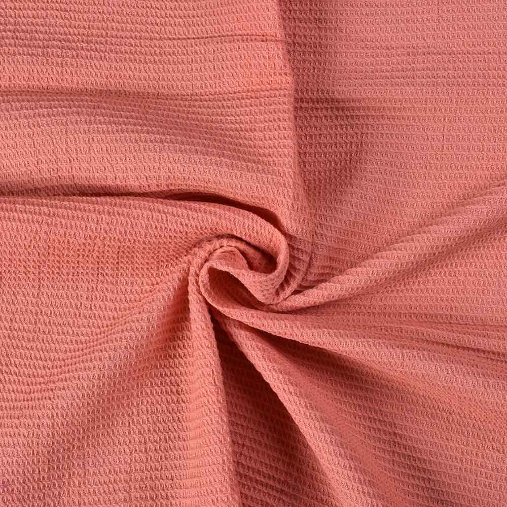Pink Honeycomb Weave Pure Cotton 122 GSM Handwoven Waffle Fabric