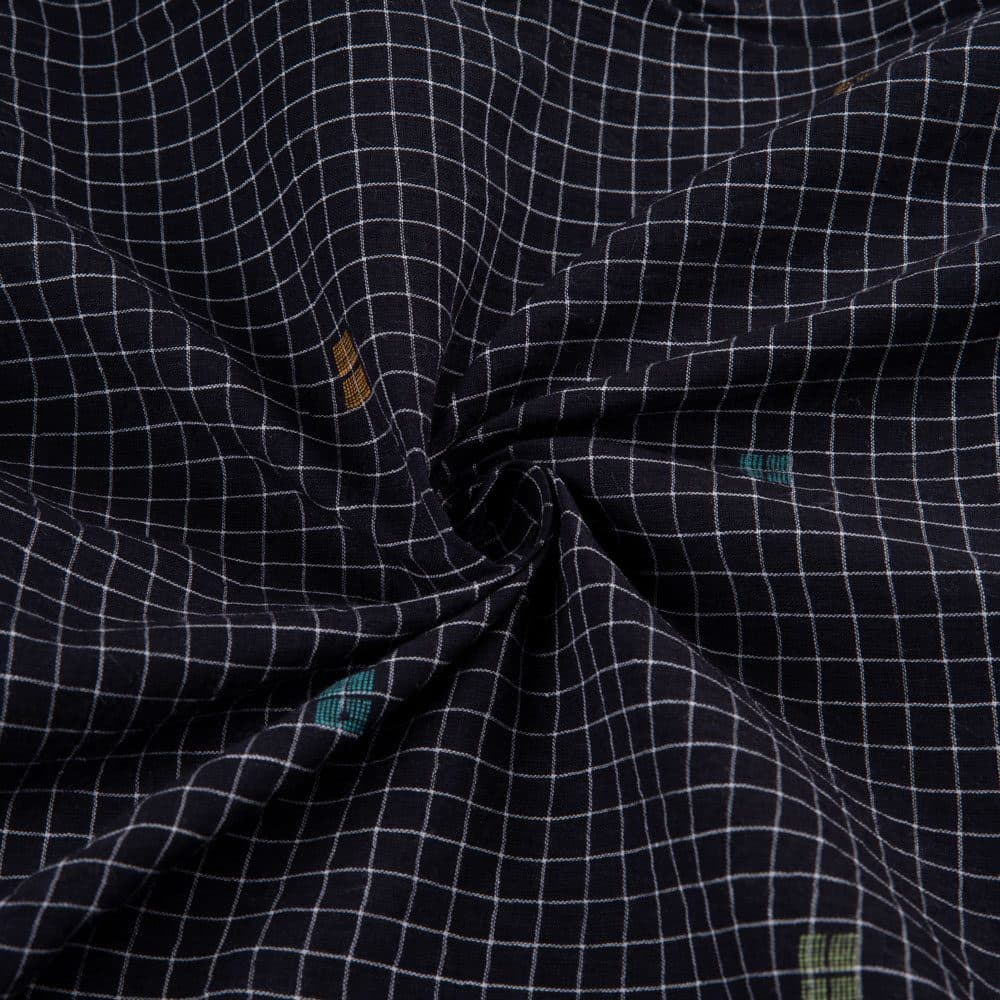 Geometric Check Black Jamdani Handwoven Cotton 58 GSM Fabric