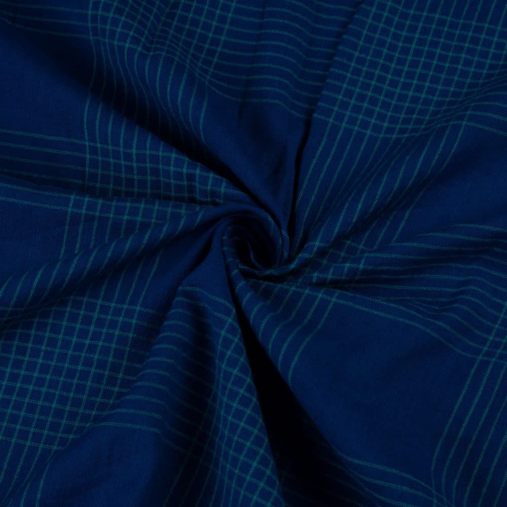 Check Blue Pure Cotton 86 GSM Handwoven Fabric