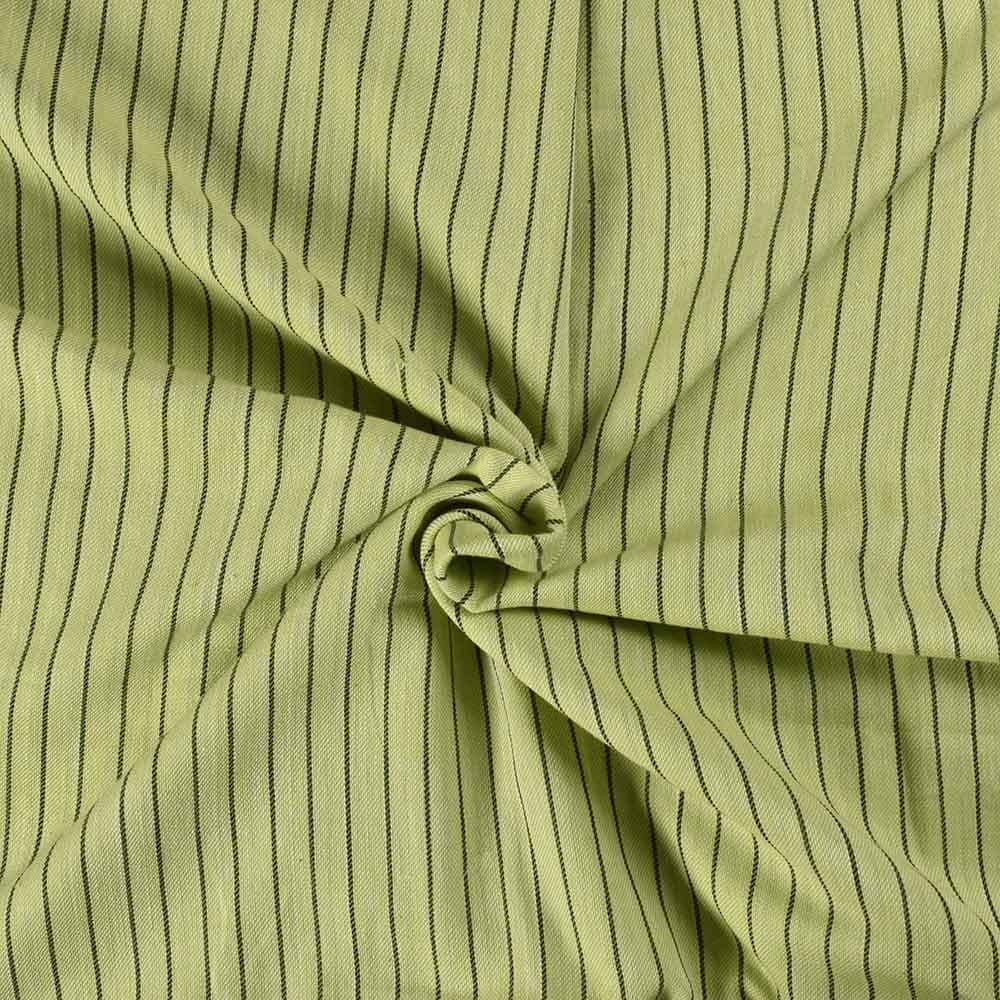 Stripe Twill Lemon Green Pure Cotton 100 GSM Handwoven Fabric
