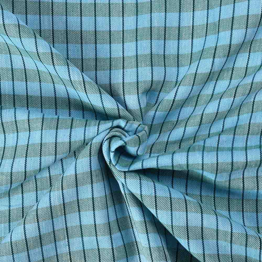 Check Twill Blue Green Pure Cotton 100 GSM Handwoven Fabric