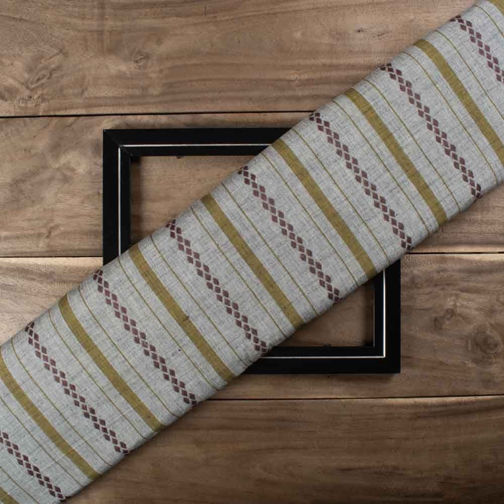 Stripe Brown Rhombus Extra Warp 110 GSM Pure Cotton Jacquard Fabric