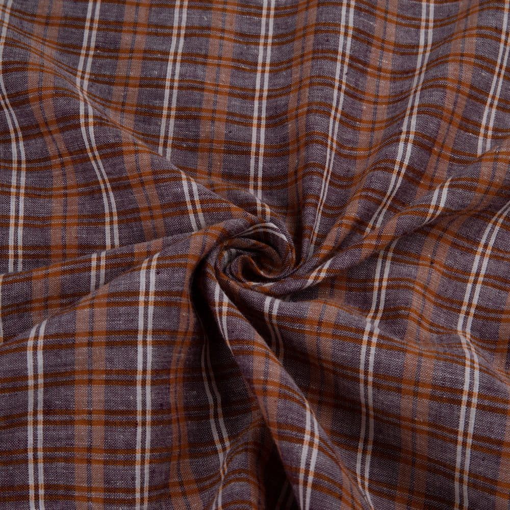 Check Plum & Brown Pure Cotton 66 GSM Handwoven Fabric