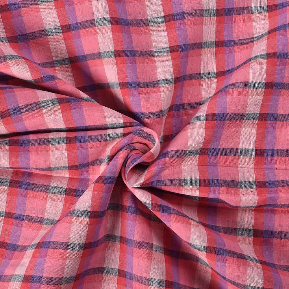 Check Multicolor Pure Cotton 90 GSM Handwoven Fabric 587