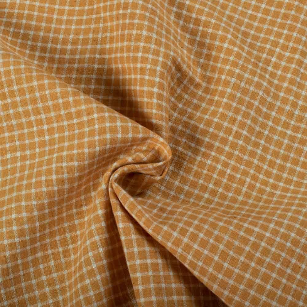 Check Mustard Yellow Pure Cotton 96 GSM Handwoven Fabric