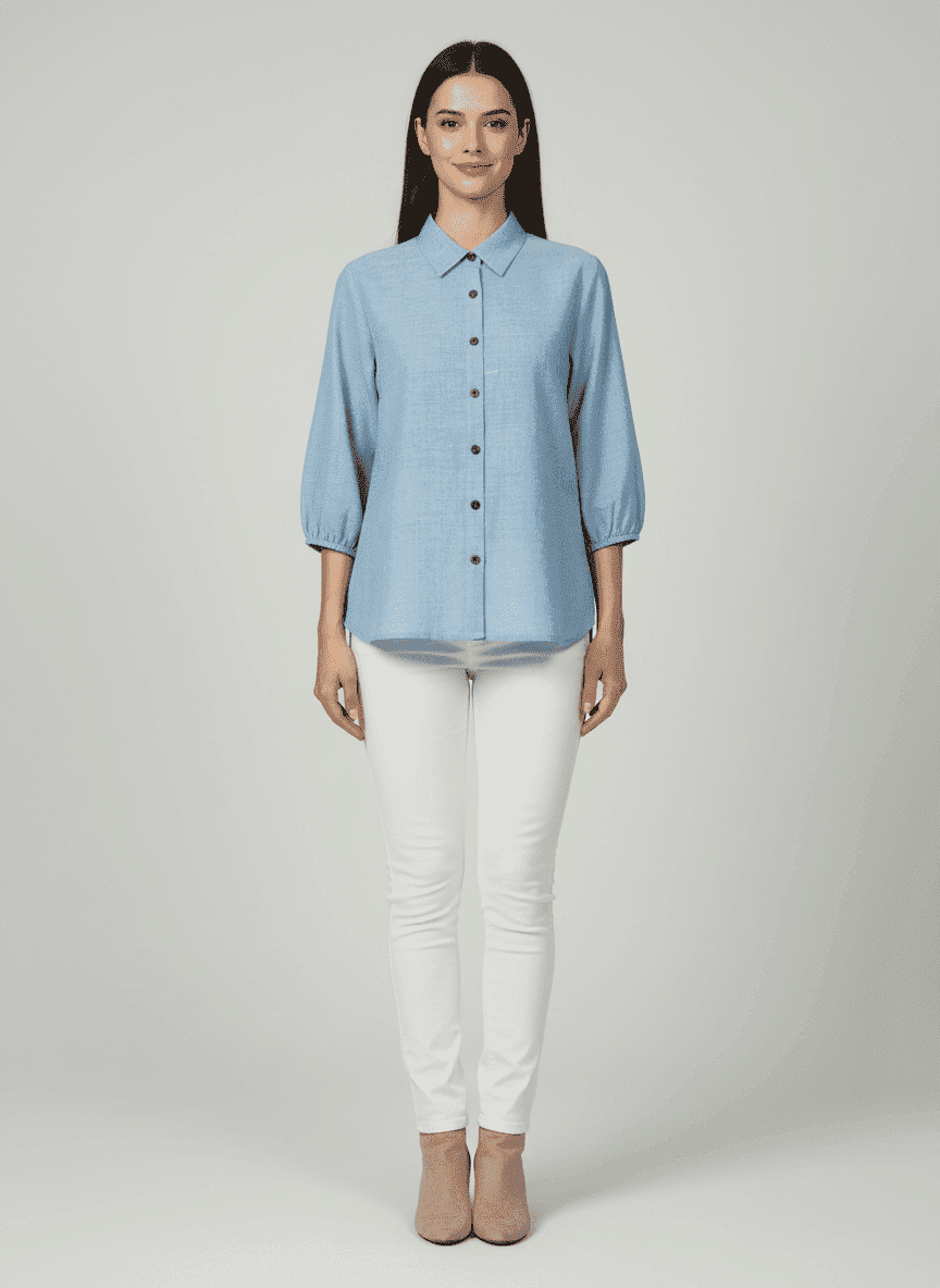 Spread Collared Shirt With Center Buttoned Placket- Balloon Sleeves
