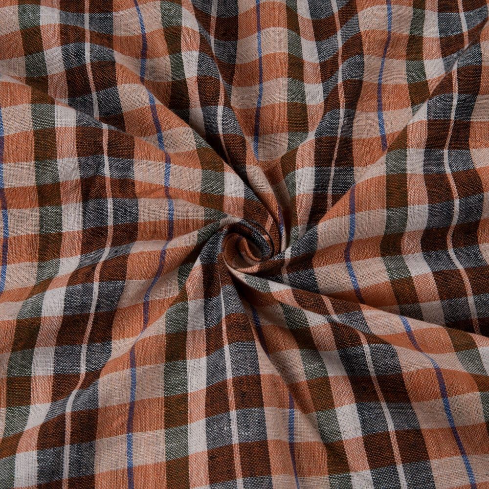 Check Orange & Black Pure Cotton 92 GSM Handwoven Fabric 290
