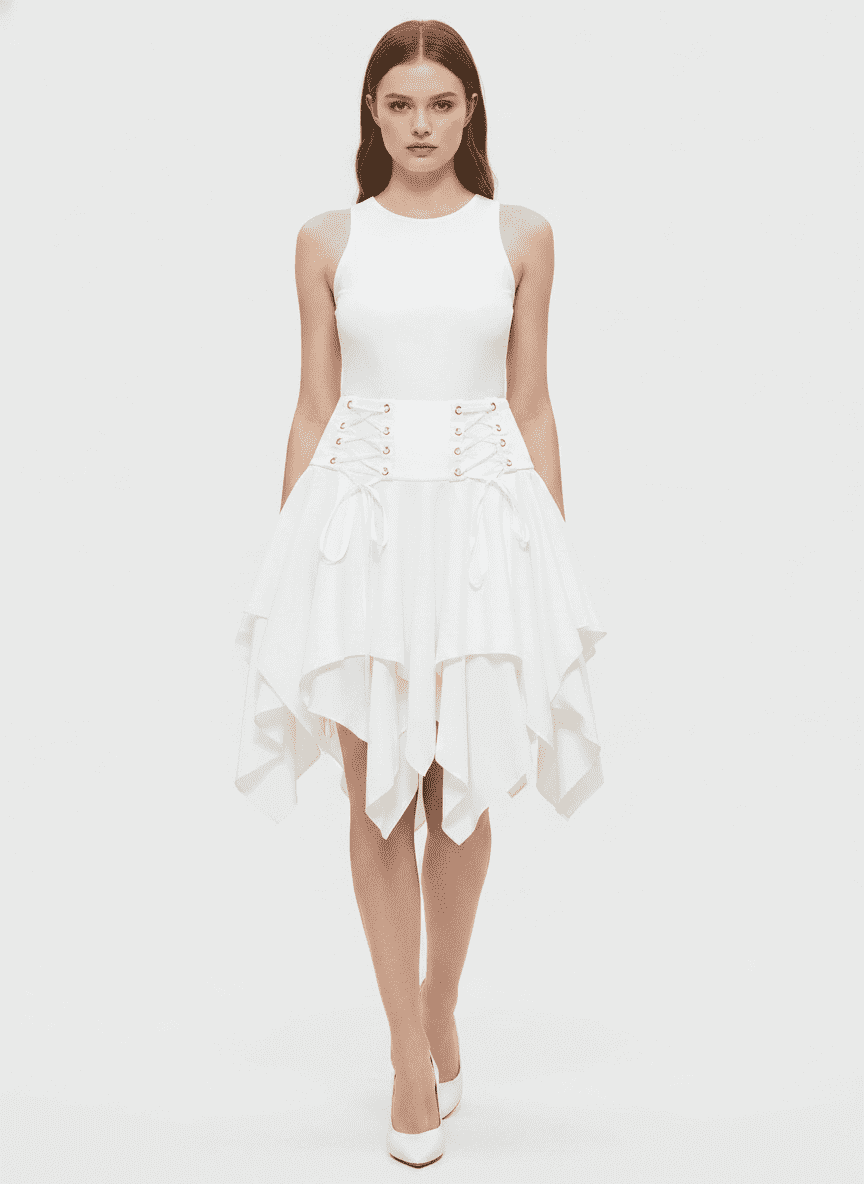 Asymmetric Hem Ribbon Tied Skirt