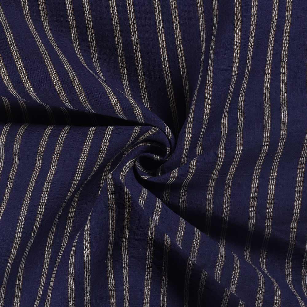 Stripe Dark Blue Linen Cotton 108 GSM Handwoven Fabric