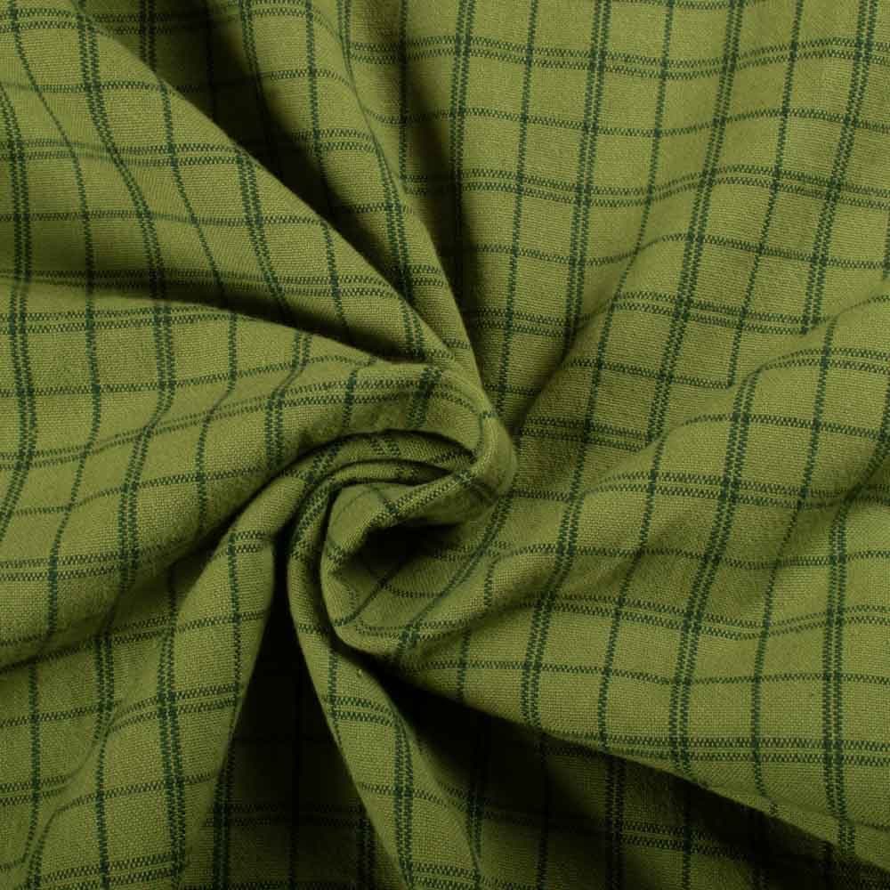 Check Pista Green & Deep Green Khadi Cotton 160 GSM Handwoven Fabric