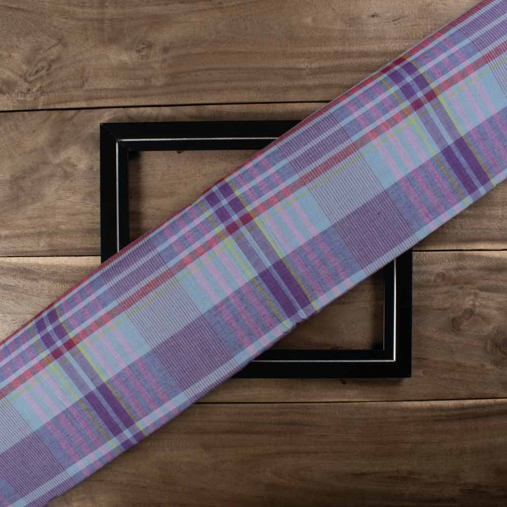 Check Multicolor 75 GSM Khadi Handwoven Fabric 941