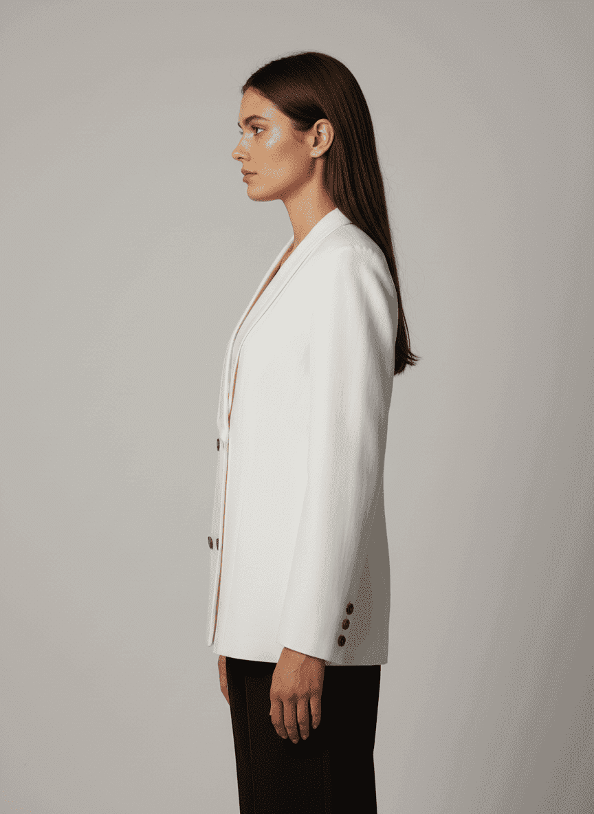 Double Breasted Coat With Plain Wide Lapel- Waist Length