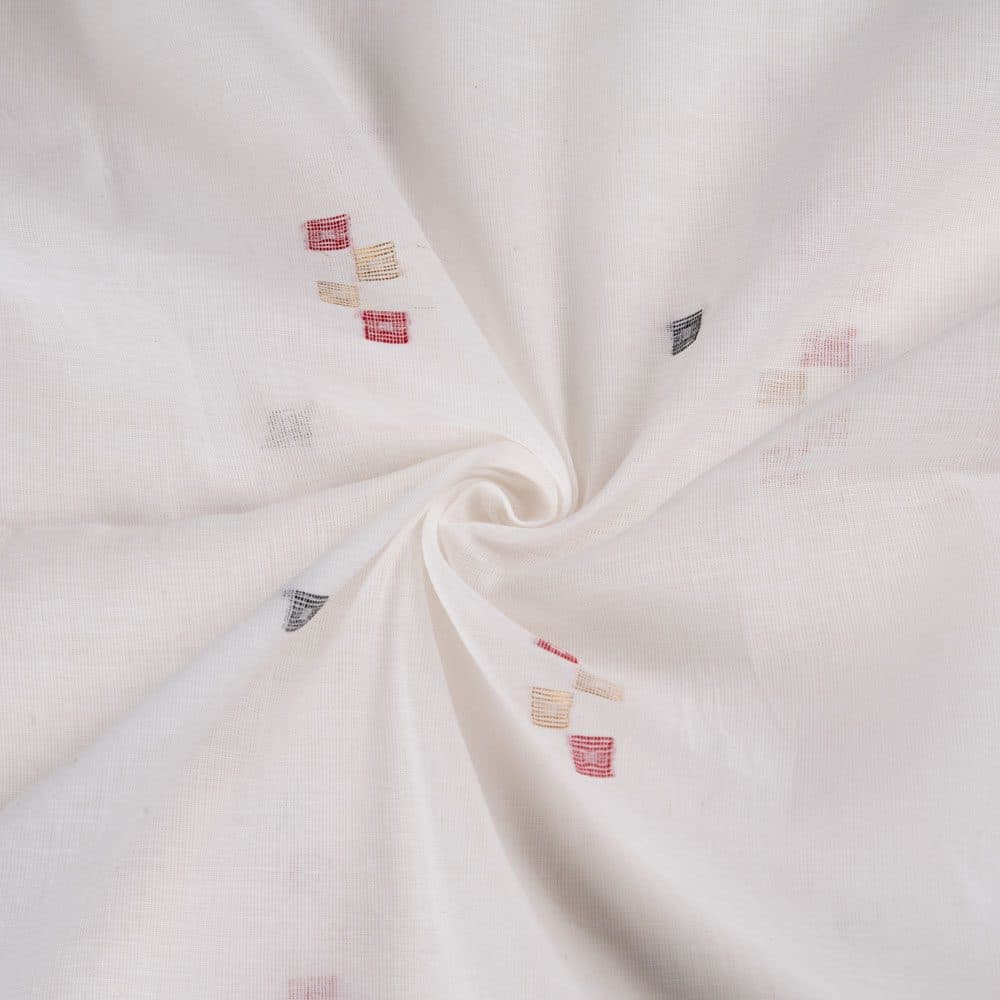 Geometric White Jamdani Pure Cotton 56 GSM Handwoven Fabric 205