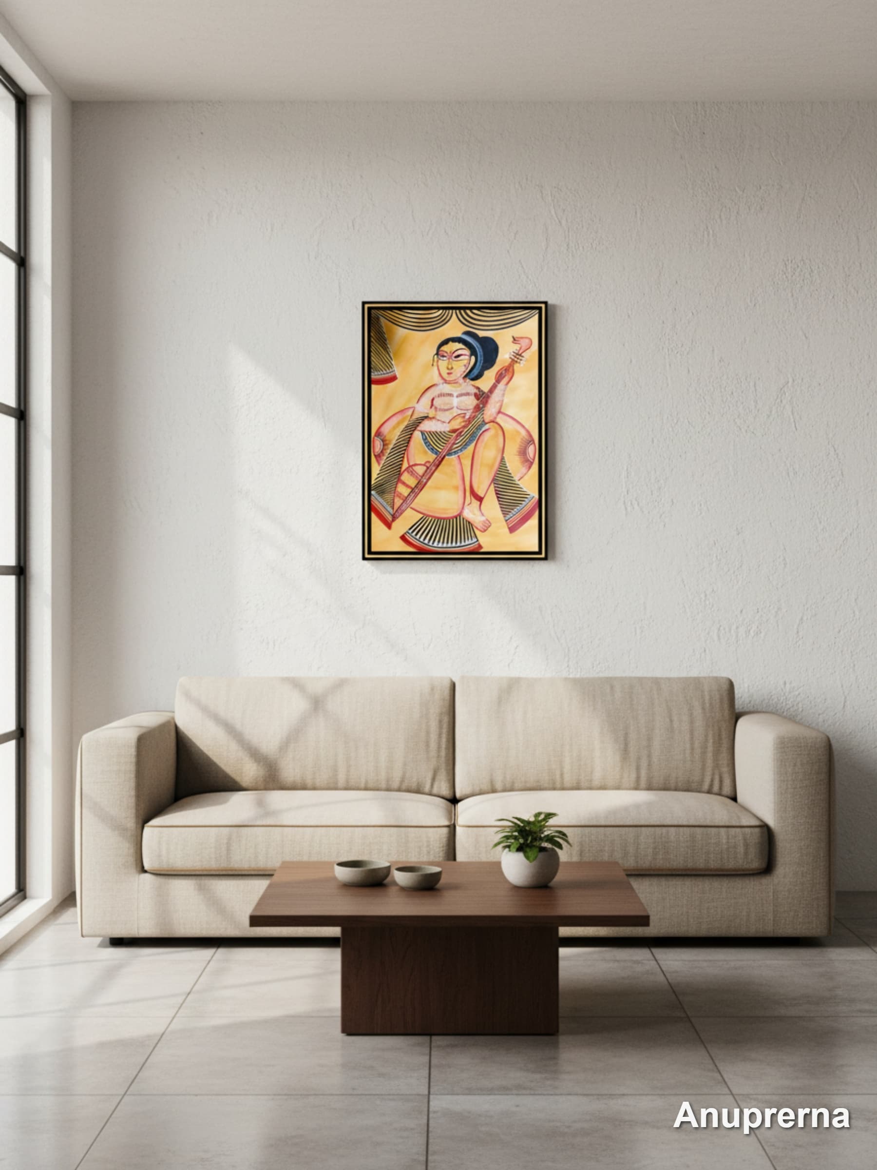 Maa Saraswati Monochromatic Pattachitra Wall Art