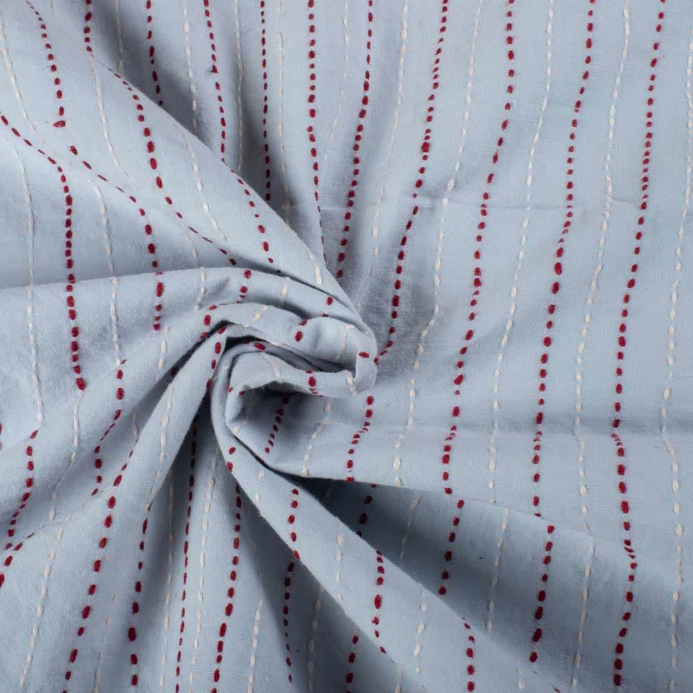 Red & White Parallel Stripe Khadi Cotton 130 GSM Kantha Fabric