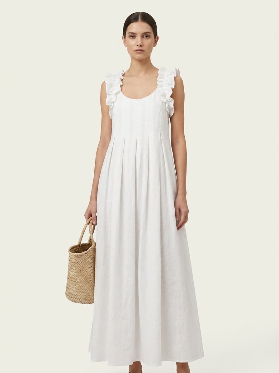 Shoulder Gathered Strapes Sleeveless Shift Dress