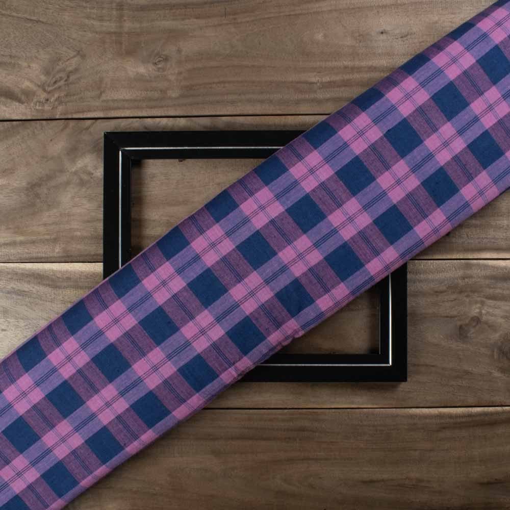 Check Blue & Pink 100 GSM Pure Cotton Handwoven Fabric