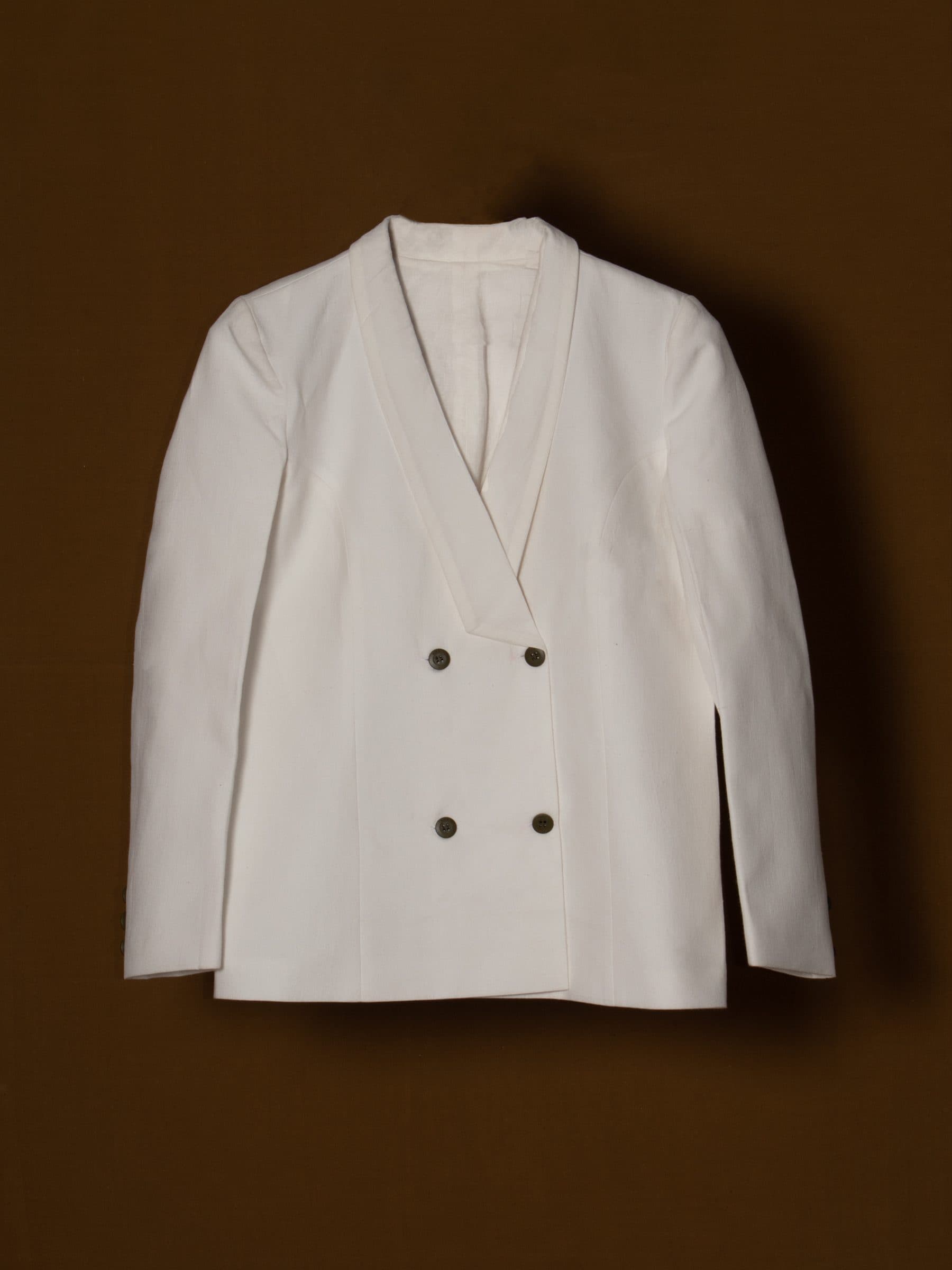 Double Breasted Coat With Plain Wide Lapel- Waist Length