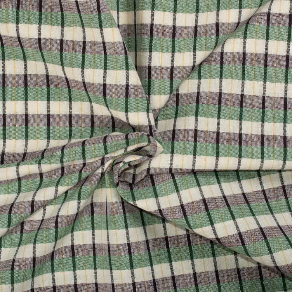 Check Pink & Olive Cotton Khadi 120 GSM Handwoven Fabric  743