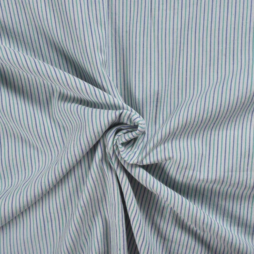 Stripe Blue Green & White Pure Cotton 88 GSM Handwoven Fabric
