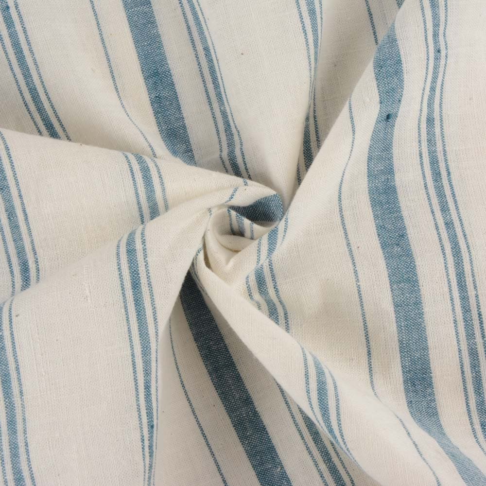 Stripe White & Teal Pure Khadi Fabric - 110 GSM Handspun & Handwoven
