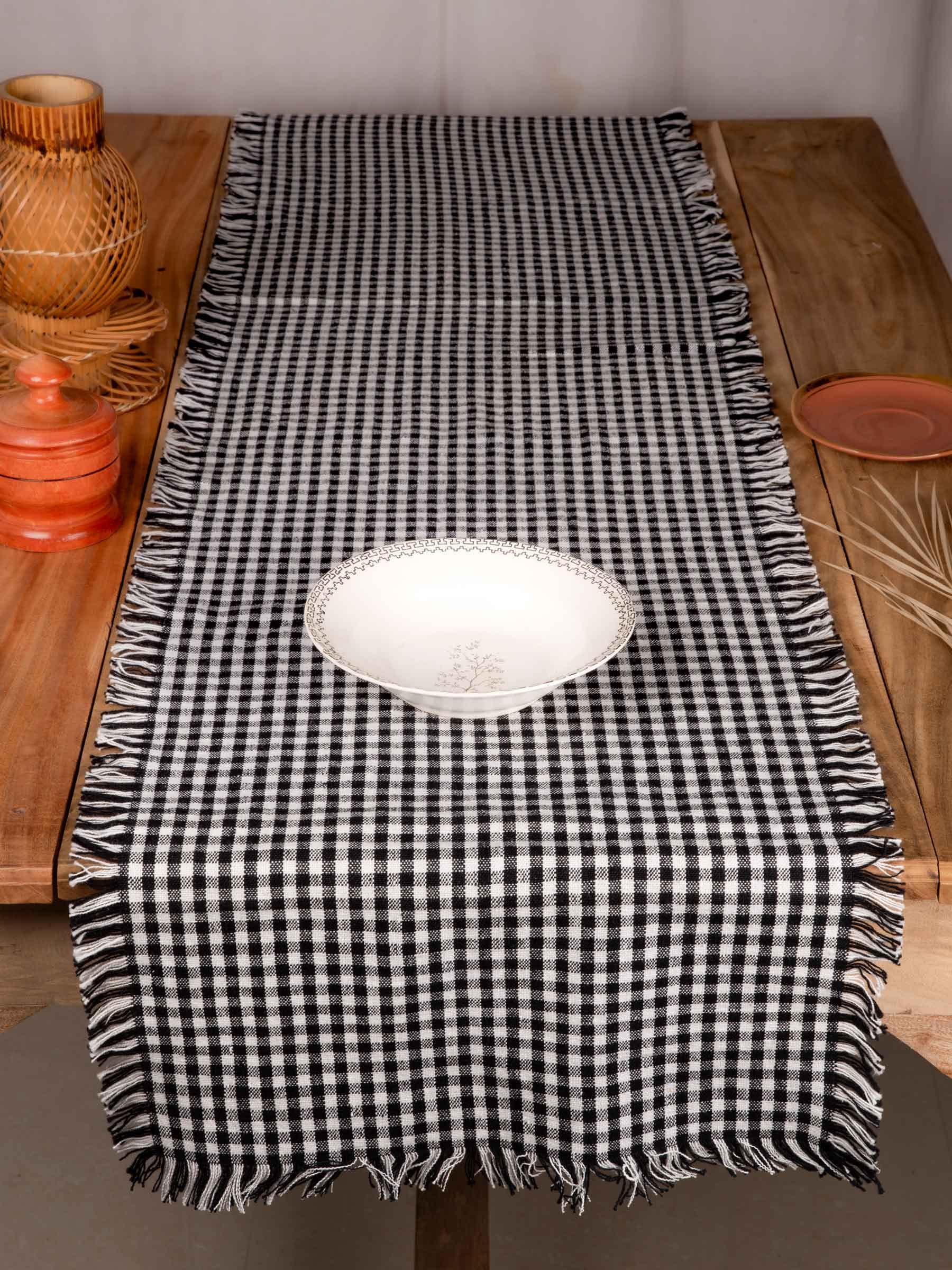 Black & White Handspun Khadi Cotton Table Runner