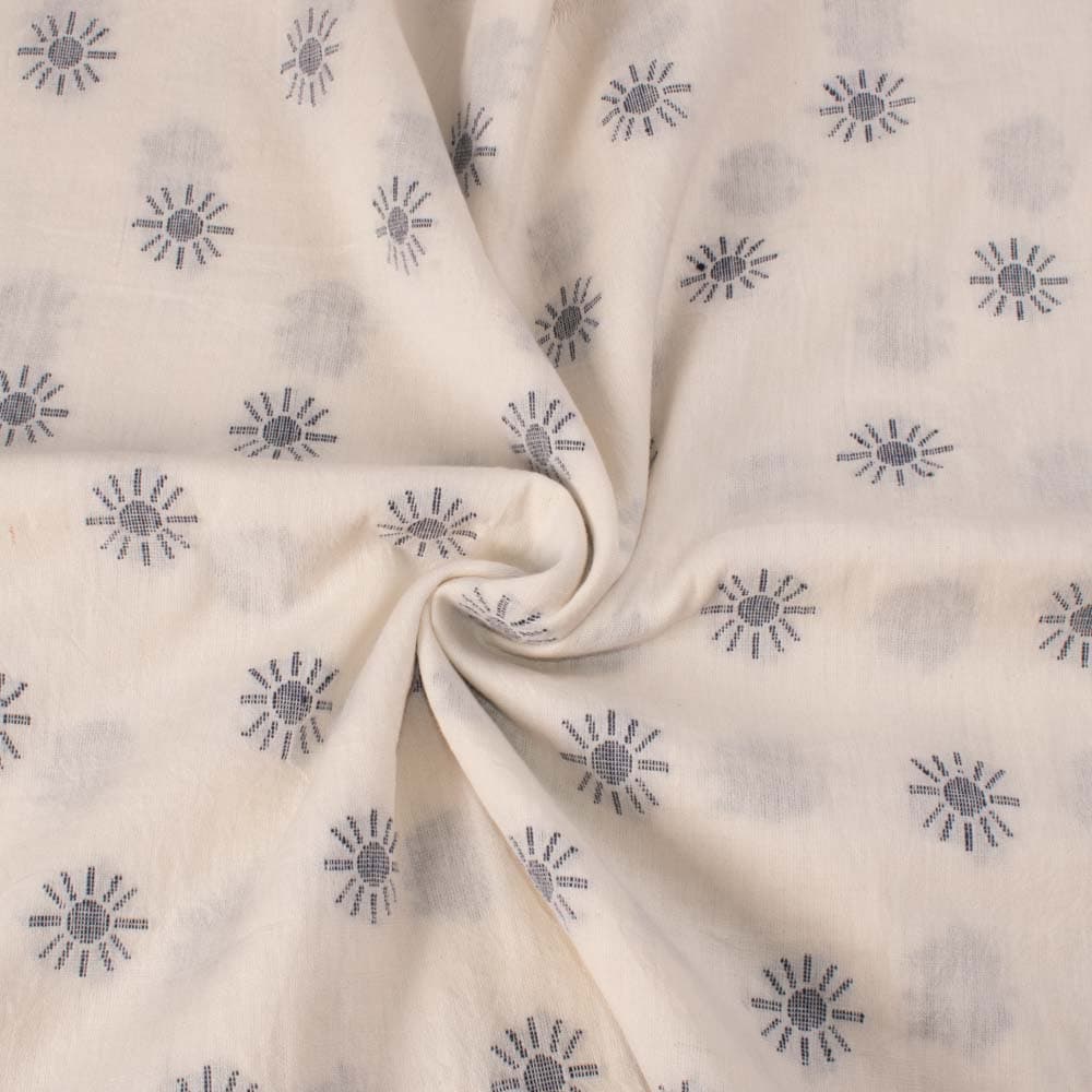 Abstract Off White Jamdani Pure Cotton 100 GSM Handwoven Fabric