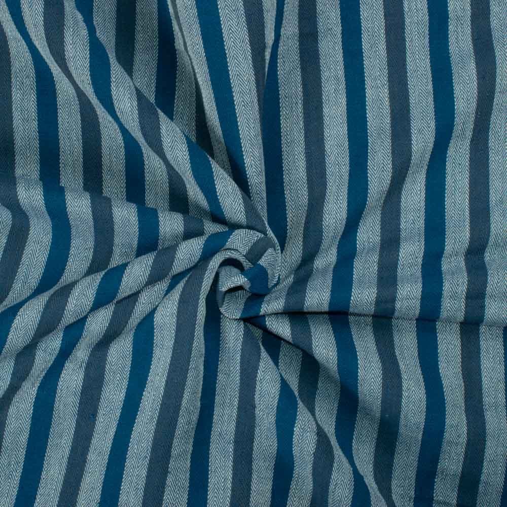 Herringbone Stripe Blue Hemp Cotton 150 GSM Handwoven Fabric
