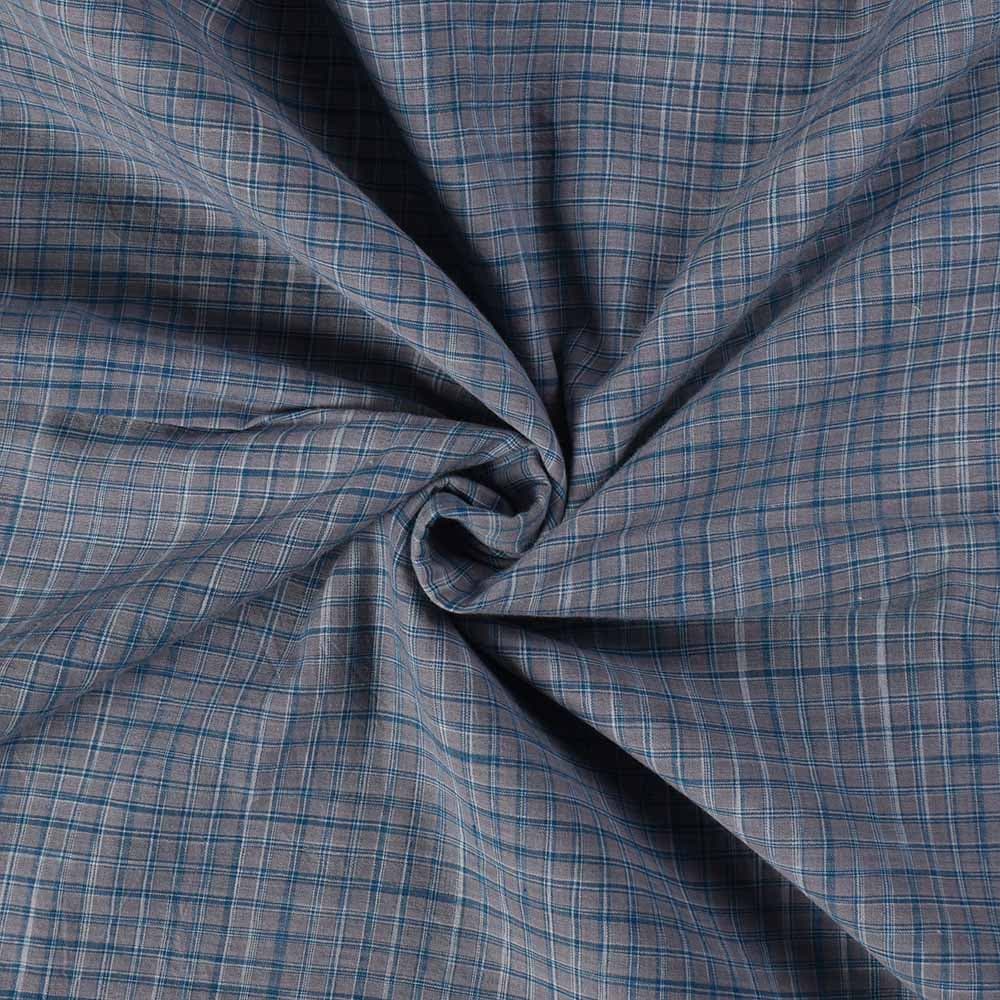 Check Grey Blue Yarn Tie Dye Pure Cotton 60 GSM Handwoven Fabric