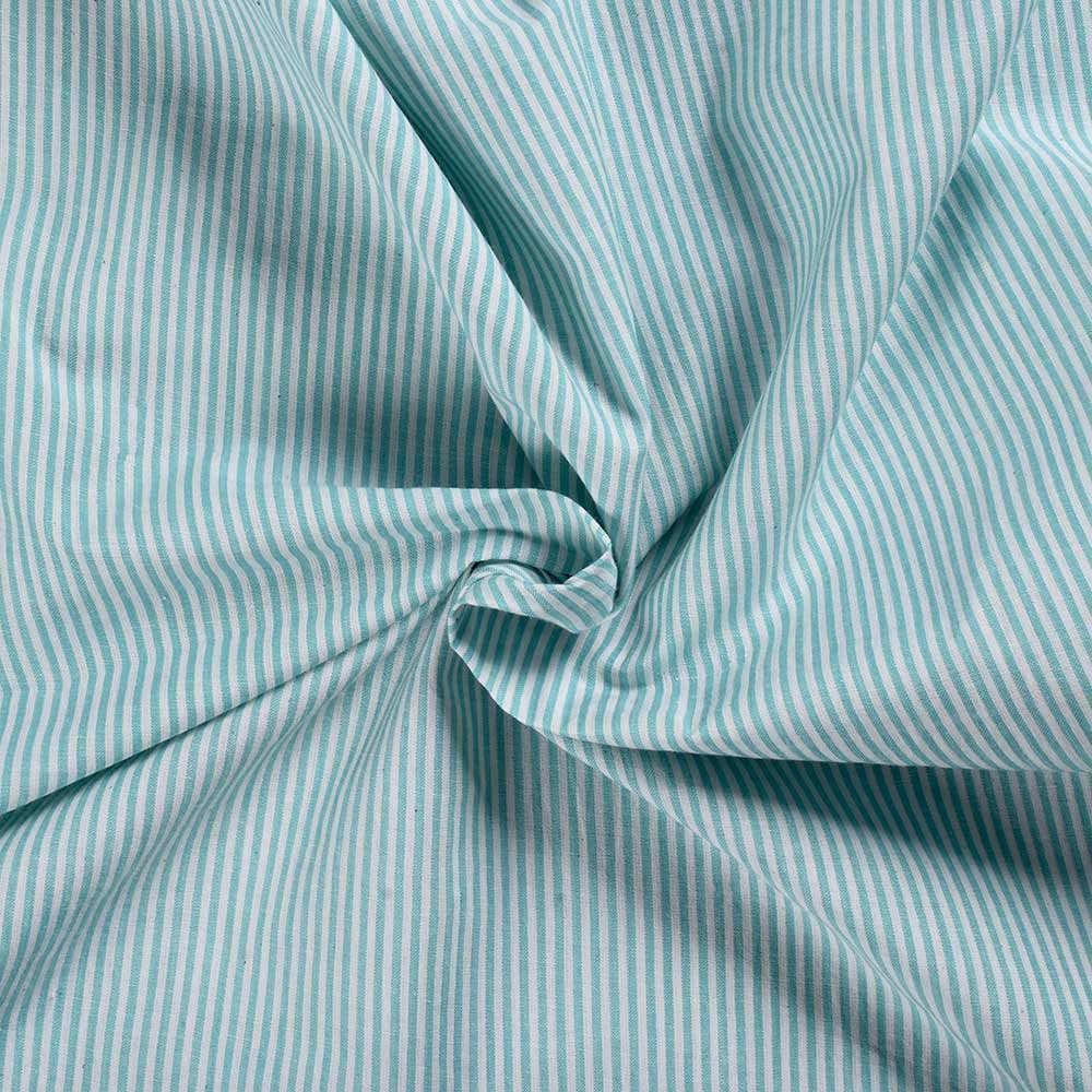 Stripe Aqua Blue & White Pure Cotton 69 GSM Handwoven Fabric