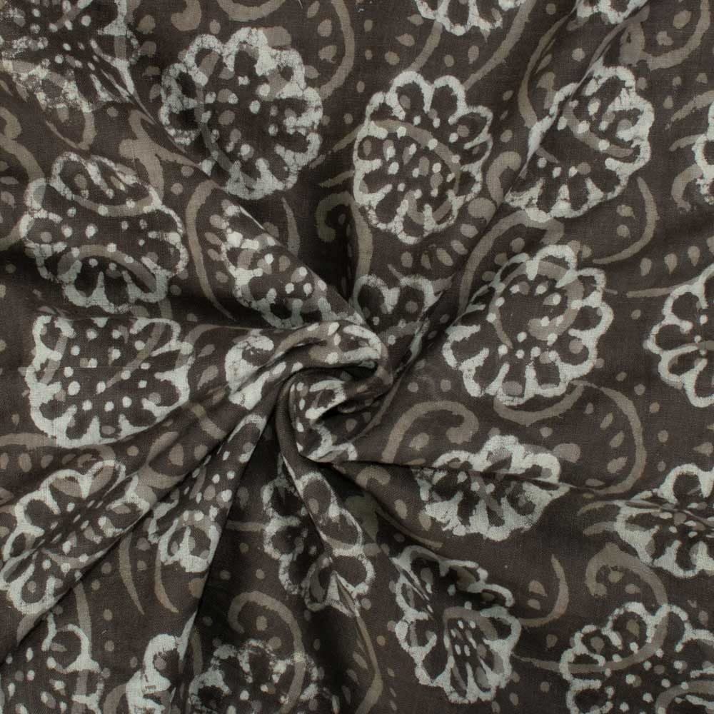 Natural Catechu Dyed With White Block Print 103 GSM Pure Organic Khadi Handwoven fabric