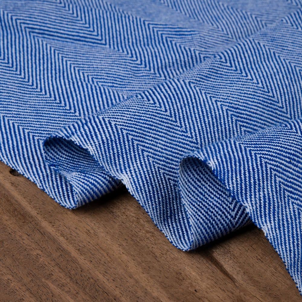 Herringbone Tweed Blue Pure Wool 220 Handwoven Fabric