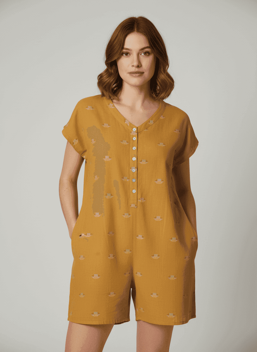 Mustard Handwoven Jamdani Romper