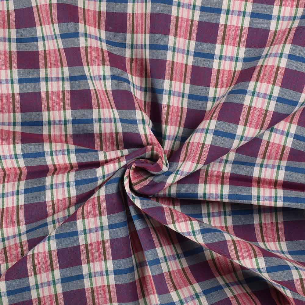 Check Multicolor Pure Cotton 100 GSM Handwoven Fabric 562