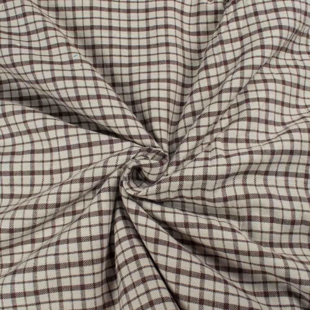 Check Twill Brown Pure Cotton 173 GSM Handwoven Fabric