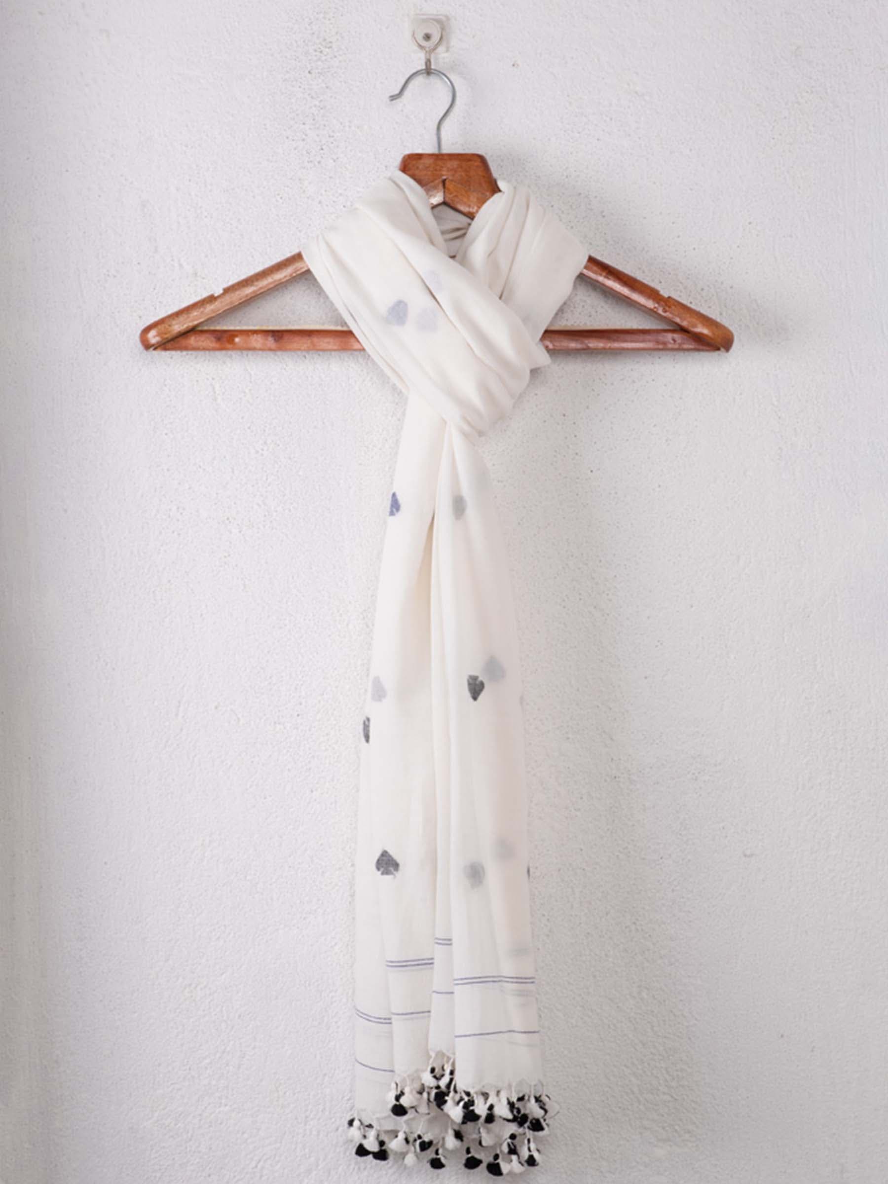 Geometric White Jamdani Handwoven Pure Cotton Scarf