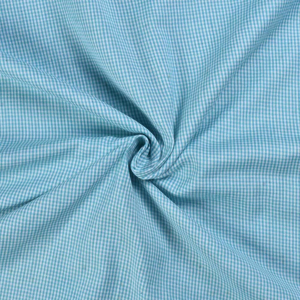 Check Light Blue Pure Cotton 77 GSM Handwoven Fabric