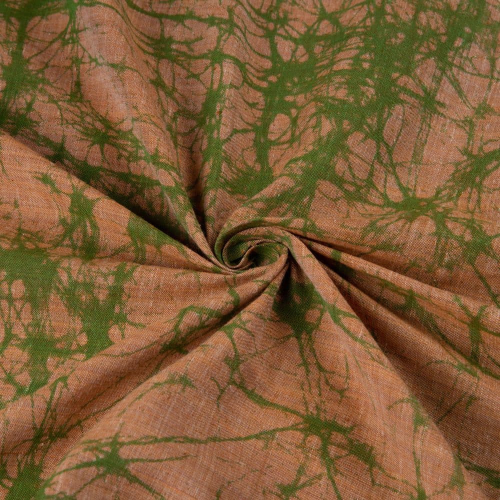 Abstract Brown Screenprinted Cotton Khadi 77 GSM Handwoven Fabric