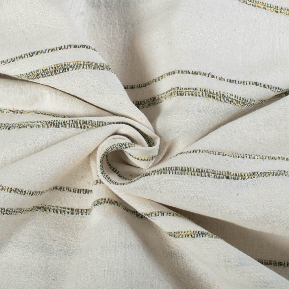 Khesh Recycled White & Yellowish Black Stripe Pure Cotton 130 GSM Handwoven Fabric