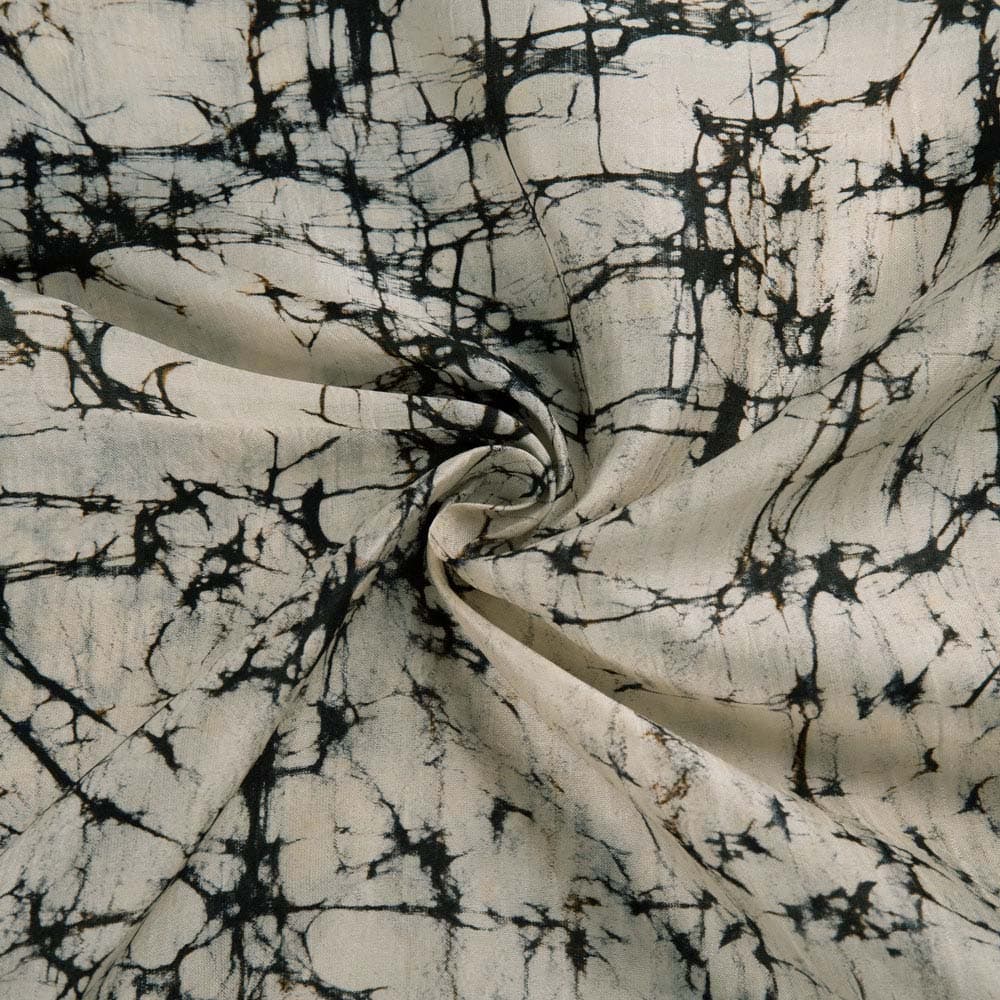 Abstract Black White Batik Mulberry Silk 40 GSM Fabric